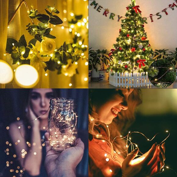 New 2 Pack 33ft 100 LED Solar Copper Wire String Lights - Picture 3 of 7